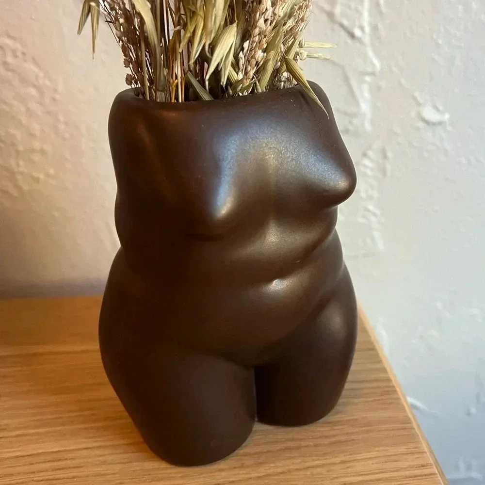 5” Matte Black Female Form Vase - Body Sculpture Modern Decor